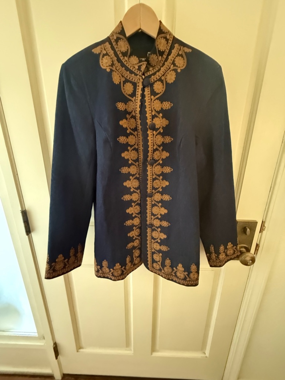 Antthony Navy Shirt with Gold Embroidered Motifs